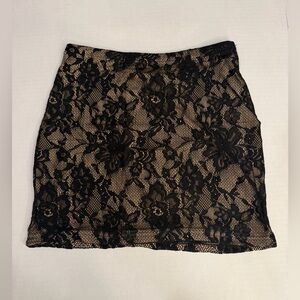 Black Floral Lace Mini Skirt with Nude Underlayer